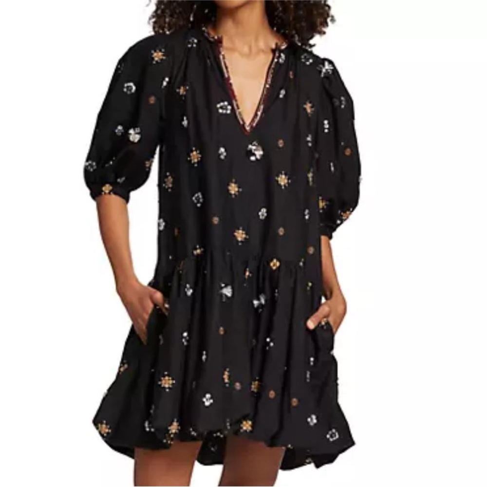 Sea New York Black Mini Dress with Gold & White Motif